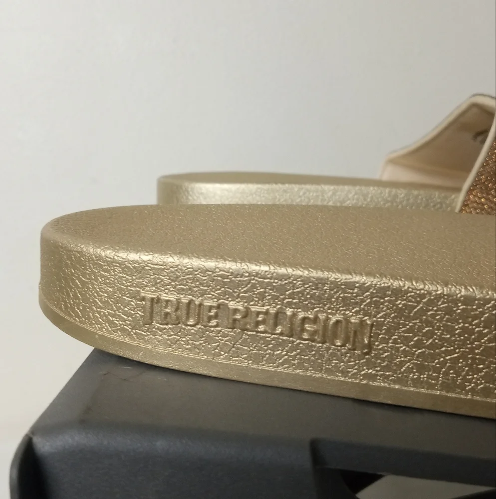 True Religion Gold And Black Blinging Jasmin Slides US 9 - Picture 10 of 16